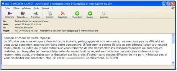 Autorisation donnée pour une utilisation pédagogique